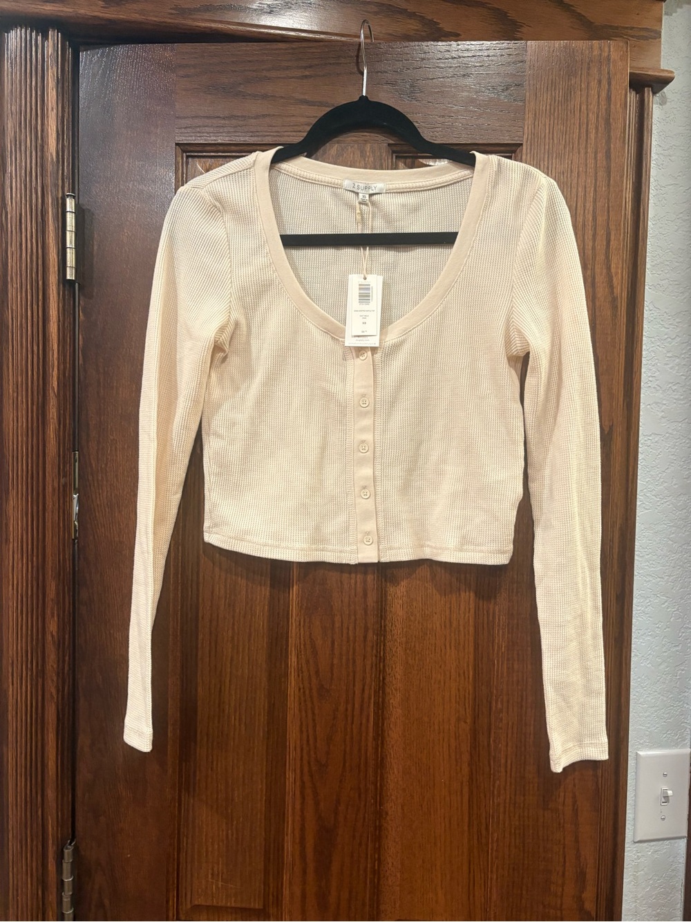 Z SUPPLY $56 NWT P2P 16-18” L 17” Ciana Cropped Waffle Knit Top in Oat Milk XS - Picture 2 of 10